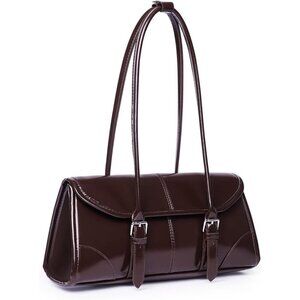 Women's Coffee Faux Leather Tote Bag Small Shoulder Handbag Purse